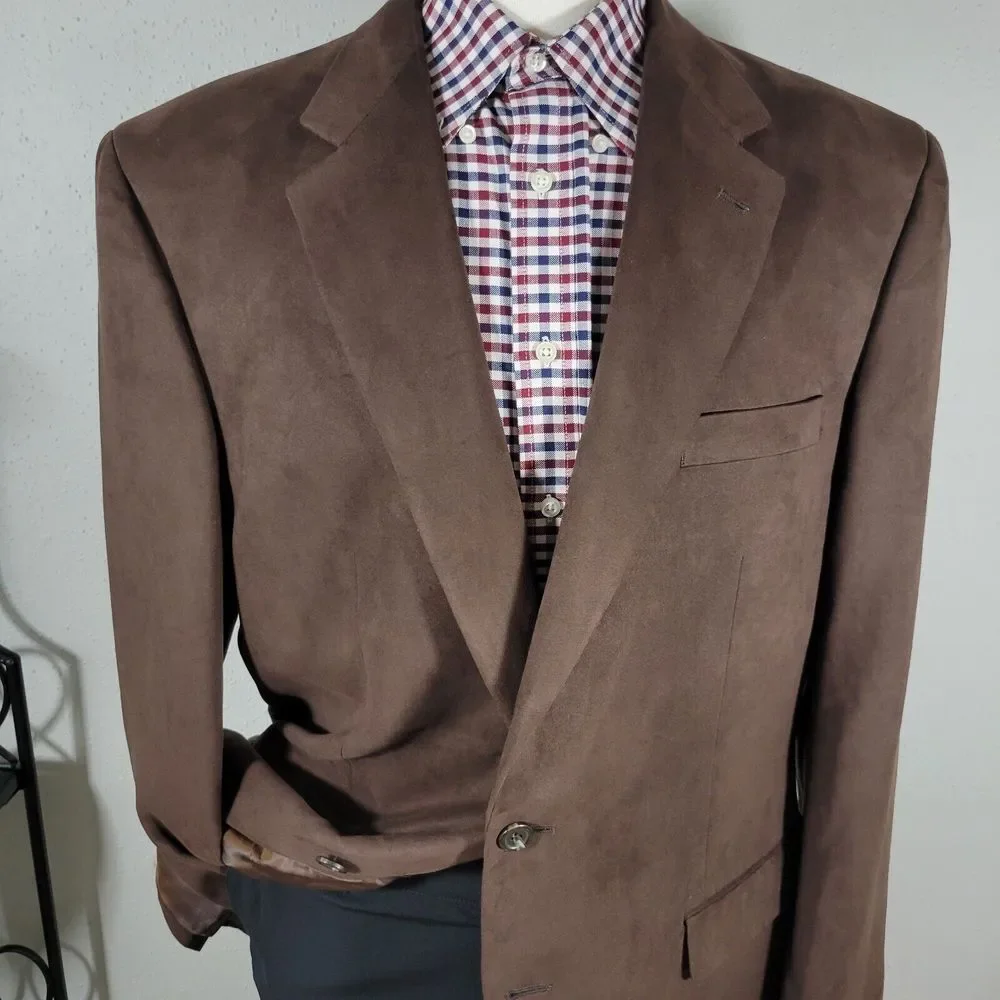 Lauren Ralph Lauren Men's Sport Coat Blazer Two Button Brown Suede Polyester 44L